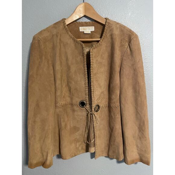 Michael Kors Jacket Womens Large Suede Leather Open Front Boho Detail - Picture 1 of 9